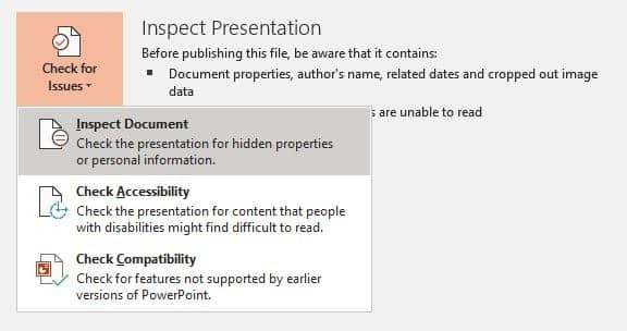 صورة لـ نصائح مفيدة لتقليل حجم ملف عرض PowerPoint التقديمي | Reduce-size-powerpoint-image-edits-inspect-document-min-DzTechs