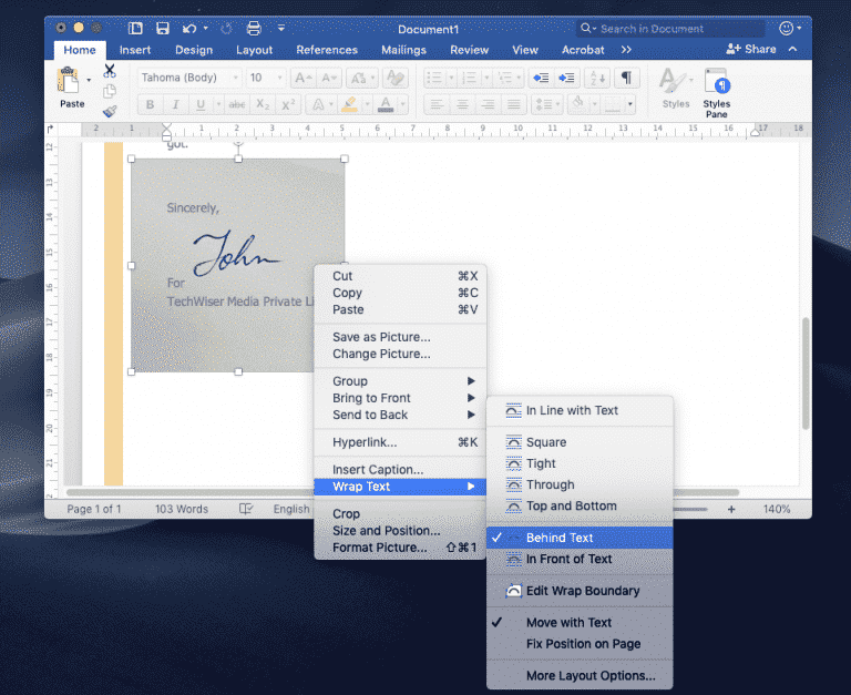 صورة لـ كيف يمكنني إضافة توقيع في مستند Microsoft Word ؟ | Screenshot-2019-07-09-at-7.23.22-PM-768x627-min-DzTechs