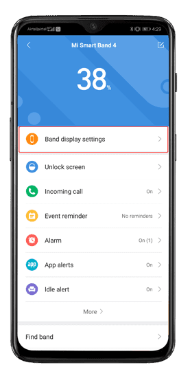 صورة لـ كيفية إضافة وجوه ساعة مخصصة على Mi Band 4 ؟ | band-display-settings-min-DzTechs