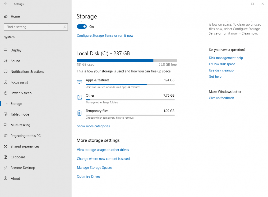 صورة لـ أفضل الطرق لتحرير مساحة تخزين القرص الصلب على Windows 10 | clean-up-make-space-windows-10-c-drive-storage-sense-min-DzTechs