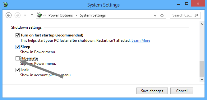 صورة لـ أفضل الطرق لتحرير مساحة تخزين القرص الصلب على Windows 10 | free-disk-space-uncheck-hibernate-min-DzTechs