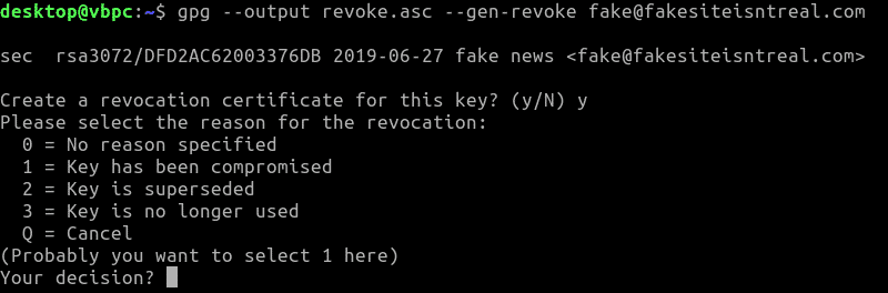 صورة لـ كيفية توليد مفاتيح تشفير GPG في Linux لتشفير الملفات | gpg-linux-key-revocation-reason-DzTechs