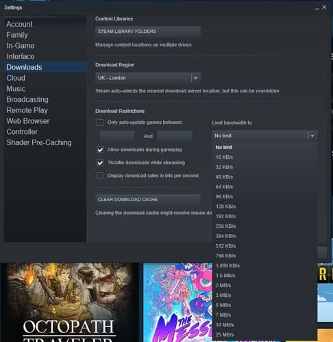 صورة لـ كيفية تحسين و تسريع تنزيلات Steam في Windows 10 | speed-up-steam-downloads-limit-bandwidth-min-DzTechs