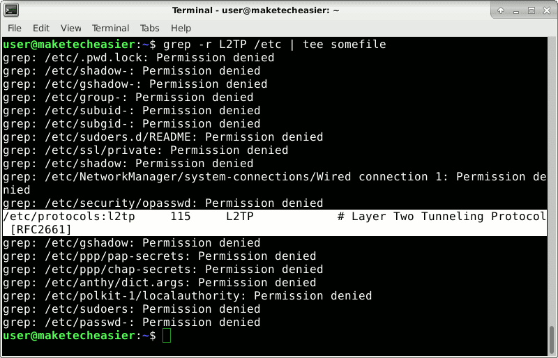 صورة لـ كيفية استخدام الأمر tee في تظام Linux | tee-grep-output-min-DzTechs