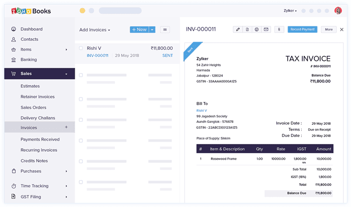 صورة لـ أفضل تطبيقات المُحاسبة المالية لتسهيل إدارة أعمال الشركات الصغيرة والعمال المُستقلين | zoho-books-min-DzTechs
