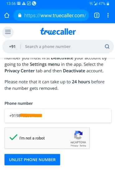 صورة لـ كيفية إزالة البحث عن رقم الهاتف الخاص بك من Truecaller ؟ | Screenshot-2019-08-01-at-4.55.22-pm-min-DzTechs