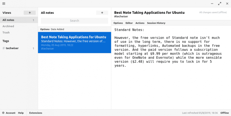 صورة لـ أفضل التطبيقات البديلة لـ Evernote و OneNote لنظام Ubuntu لتدوين الملاحظات | Screenshot-from-2019-08-05-18-36-28-768x387-min-DzTechs
