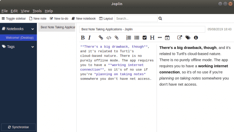 صورة لـ أفضل التطبيقات البديلة لـ Evernote و OneNote لنظام Ubuntu لتدوين الملاحظات | Screenshot-from-2019-08-05-18-43-25-1-768x433-min-DzTechs