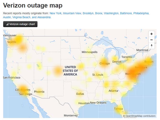 صورة لـ مُتصل بشبكة Wi-Fi ، ولكن لا يوجد اتصال إنترنت في Windows؟ ها هي الإصلاحات! | Verizon-Outage-Map-DzTechs