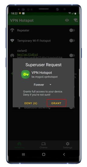 صورة لـ كيفية مشاركة اتصال VPN عبر نقطة اتصال WiFi على Android (صلاحيات الروت) | grant-super-user-right-min-DzTechs