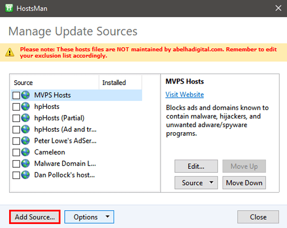 صورة لـ أفضل تطبيقات تعديل ملف المُضيفين (Hosts) لنظام Windows 10 | hostsman-select-source-min-DzTechs