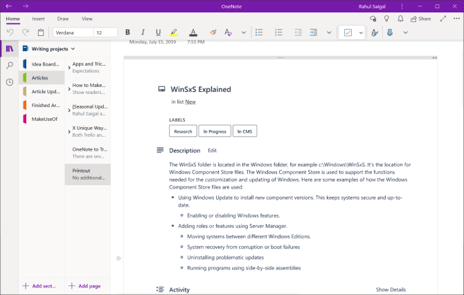 صورة لـ 6 طرق لاستخدام Trello و OneNote معاً لتحسين الإنتاجية | printout-of-trello-card-in-OneNote-min-DzTechs