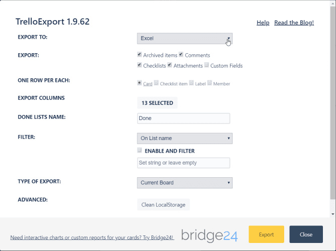 صورة لـ 6 طرق لاستخدام Trello و OneNote معاً لتحسين الإنتاجية | trelloexport-as-xlsx-file-min-DzTechs