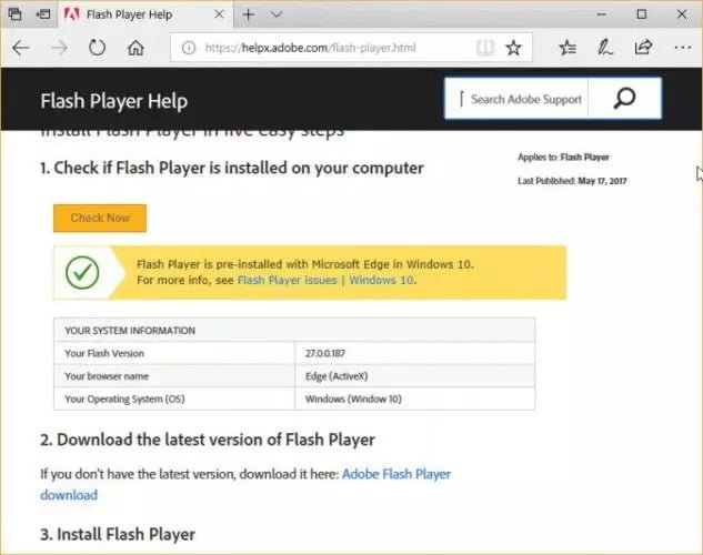 صورة لـ تنزيل أحدث برامج Adobe Flash Player وتثبيتها دون إتصال لجميع أنظمة التشغيل | Check-Flash-Player-Version-in-Microsoft-Edge-browser-633x500-min-DzTechs