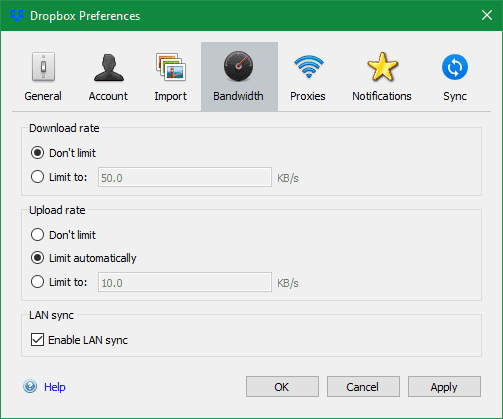 صورة لـ كيفية تسريع الإنترنت الخاص بك مع بعض الخيارات على Windows | Dropbox-Limit-Bandwidth-min-DzTechs