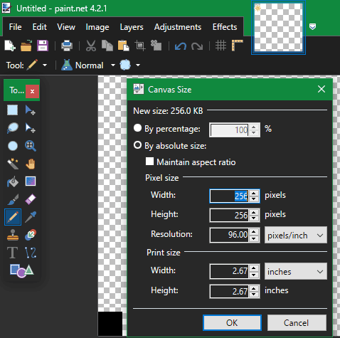 صورة لـ كيفية تخصيص أي أيقونة موجودة في Windows 10 | PaintNET-Create-Blank-Icon-min-DzTechs