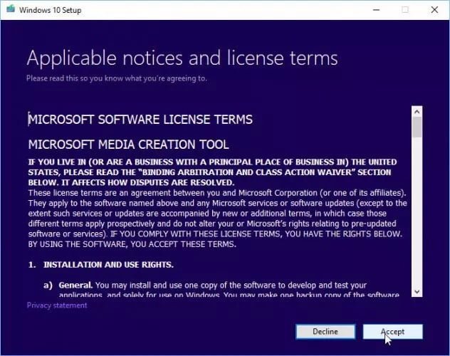 صورة لـ تنزيل أحدث إصدار من Windows 10 بصيغة ISO لجميع اللغات | Windows-10-Media-Creation-Tool-license-agreement-632x500-min-DzTechs