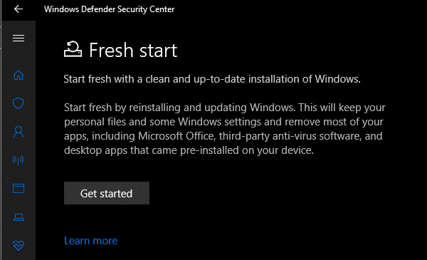 صورة لـ 4 طرق لإعادة تعيين نظام التشغيل Windows 10 إلى وضع المصنع | Windows-Defender-Fresh-Start-min-DzTechs