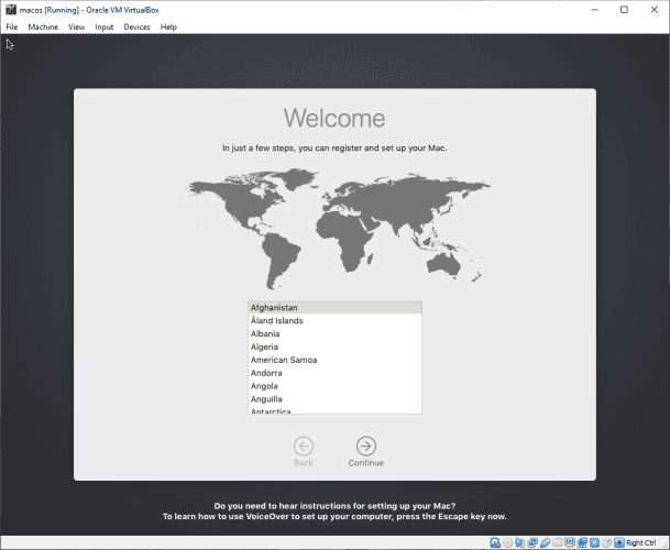 صورة لـ كيفية تشغيل macOS على نظام التشغيل Windows 10 في جهاز افتراضي | macos-virtual-machine-virtualbox-welcome-screen-min-DzTechs