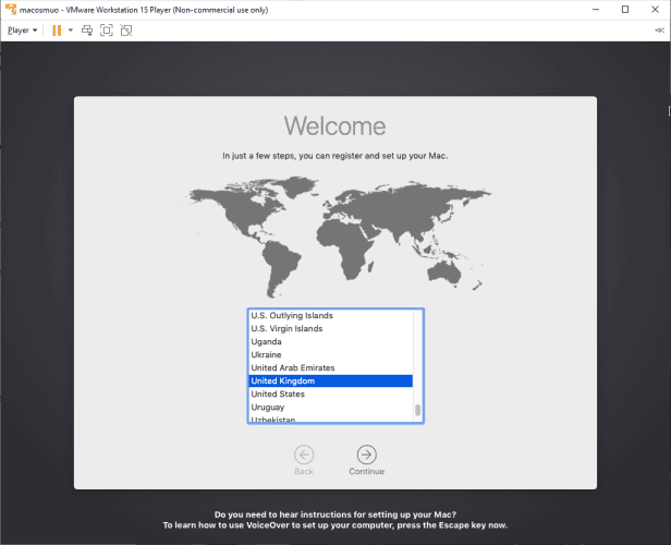 صورة لـ كيفية تشغيل macOS على نظام التشغيل Windows 10 في جهاز افتراضي | macos-virtual-machine-vmware-welcome-screen-min-DzTechs