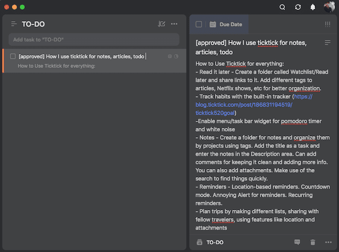 صورة لـ كيفية استخدام TickTick لمزيد من الإنتاجية: الملاحظات والقراءة لاحقًا والمهام | take-notes-ticktick-min-DzTechs