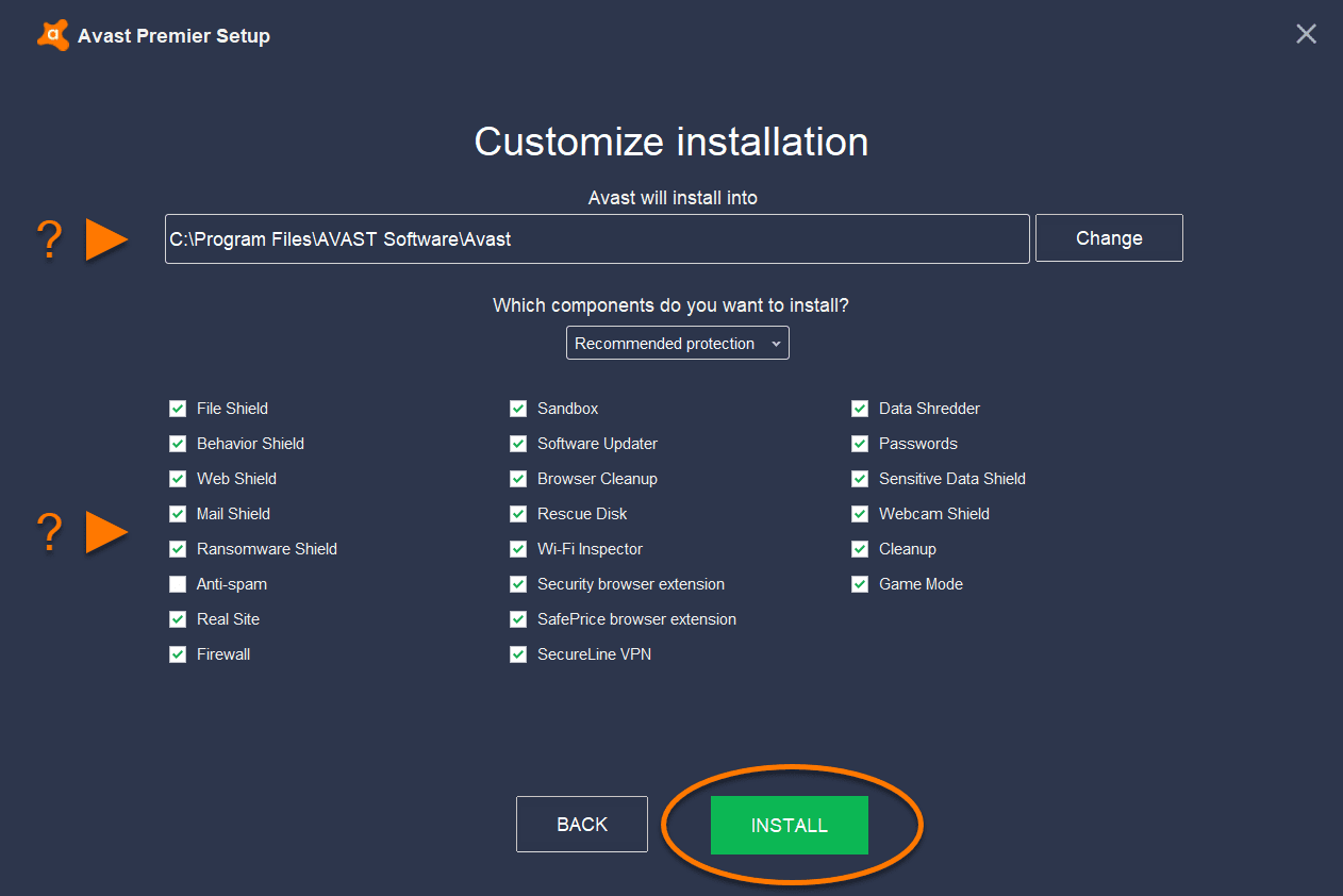 صورة لـ تنزيل Avast 2023 (Free Antivirus + Internet Security + Premier) | v1_av_install_custom_options-min-DzTechs