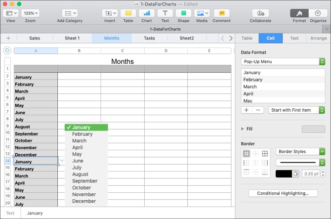 صورة لـ كيفية إضافة مربعات الاختيار ، التقييمات ، شريط التمرير والقوائم المنبثقة في Numbers على Mac | AddPopupMenuExistingNumbers-Mac-min-DzTechs