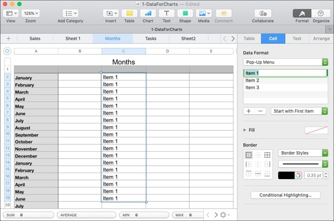 صورة لـ كيفية إضافة مربعات الاختيار ، التقييمات ، شريط التمرير والقوائم المنبثقة في Numbers على Mac | AddPopupMenuNoDataNumbers-Mac-min-DzTechs