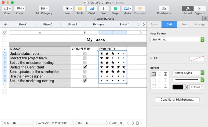 صورة لـ كيفية إضافة مربعات الاختيار ، التقييمات ، شريط التمرير والقوائم المنبثقة في Numbers على Mac | AddStarRatingsNumbers-Mac-min-DzTechs