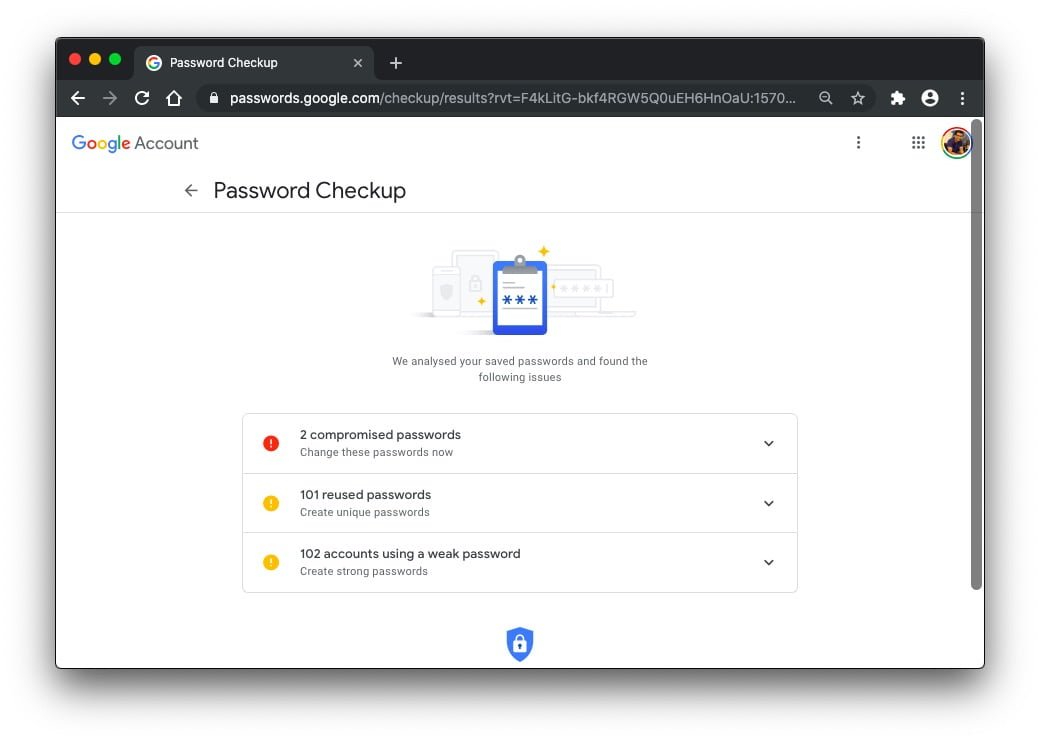 صورة لـ كيفية استخدام Google Checkup Tool للتحقق مما إذا كانت كلمات المرور الخاصة بك قد تم إختراقها | Screenshot-2019-10-05-at-1.44.50-pm-DzTechs