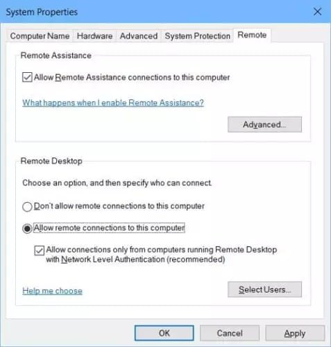 صورة لـ كيفية تمكين ميزة Remote Desktop (RDP) في Windows 10 Home | System-Properties-Remote-477x500-min-DzTechs