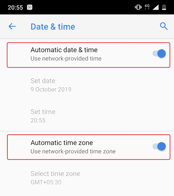 صورة لـ إصلاح مشكل Android متصل بشبكة WiFi ولكن لا يوجد إتصال بالإنترنت | automatic-date-and-time-min-DzTechs