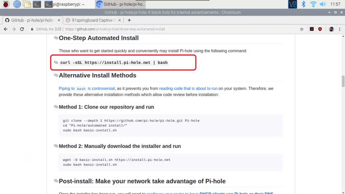 صورة لـ كيفية إعداد Pi-hole على Raspberry Pi 4 لمنع الإعلانات على مستوى الشبكة؟ | curl-command-pihole-git-1-min-DzTechs