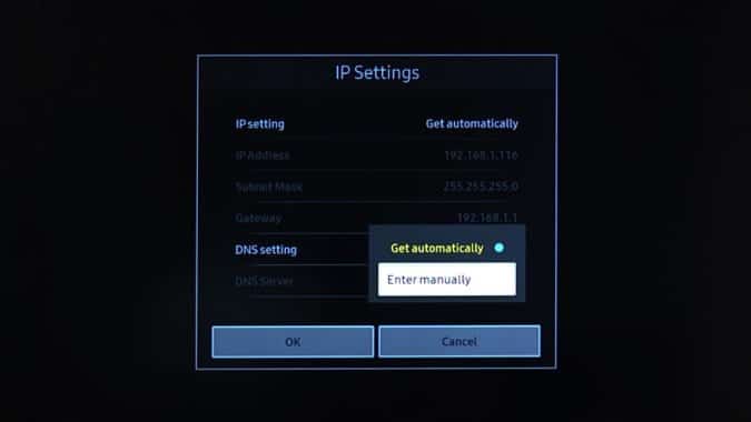 صورة لـ كيفية تغيير DNS على Samsung Smart TV الذي يعمل بنظام Tizen OS؟ | enter-manually-min-DzTechs