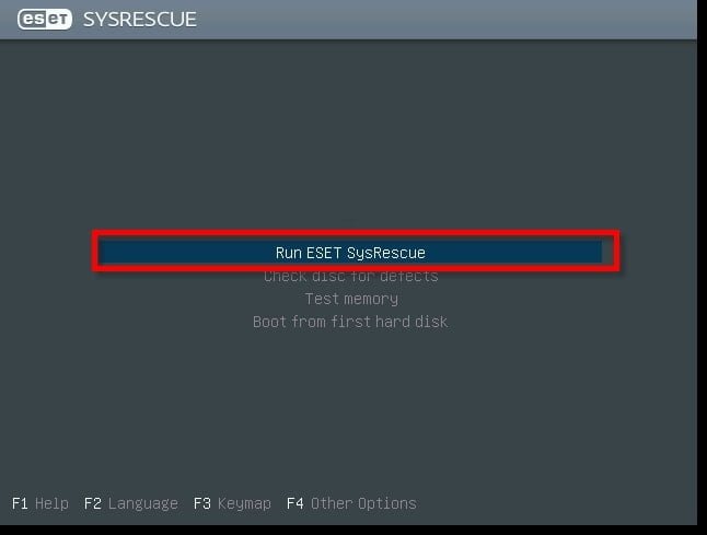 صورة لـ أفضل أدوات مكافحة الفيروسات القابلة للتمهيد المجانية لتنظيف البرامج الضارة من جهاز الكمبيوتر | run-eset-sys-rescue-disk-min-DzTechs