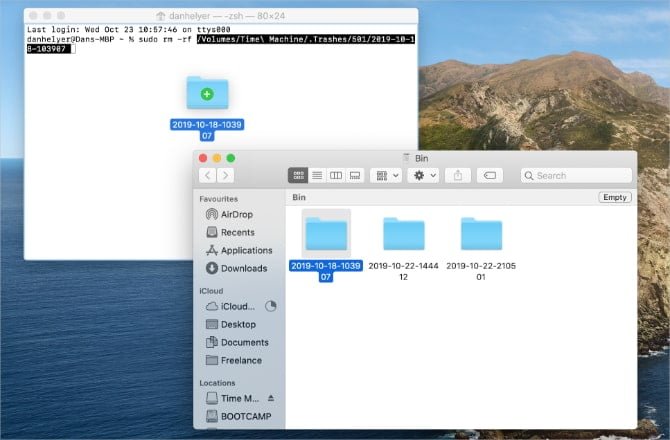 صورة لـ ماذا تفعل عندما تكون النسخ الاحتياطية لـ Time Machine عالقة في المهملات | Dragging-deleted-backup-files-into-the-Terminal-window-min-DzTechs