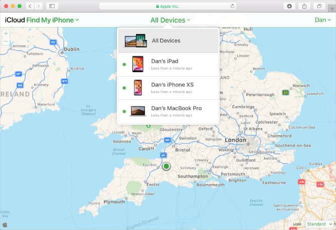صورة لـ أفضل ميزات macOS Catalina التي يمكنك الحصول عليها دون الحاجة إلى الترقية | Find-My-iPhone-map-webpage-from-iCloud-website-min-DzTechs