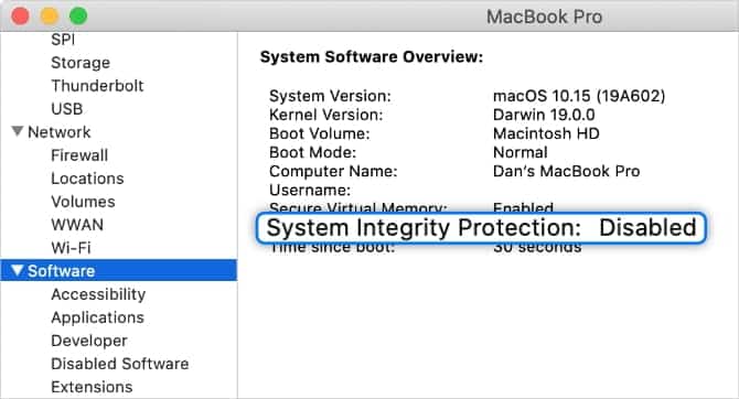 صورة لـ ماذا تفعل عندما تكون النسخ الاحتياطية لـ Time Machine عالقة في المهملات | System-Integrity-Protection-Disabled-in-Mac-System-Report-min-DzTechs