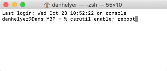 صورة لـ ماذا تفعل عندما تكون النسخ الاحتياطية لـ Time Machine عالقة في المهملات | Terminal-window-showing-SIP-enable-command-min-DzTechs