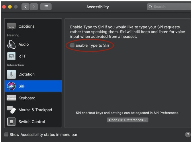 صورة لـ ميزات macOS الأساسية للمستخدمين ذوي الإعاقات السمعية | Type-to-Siri-Instructions-min-DzTechs