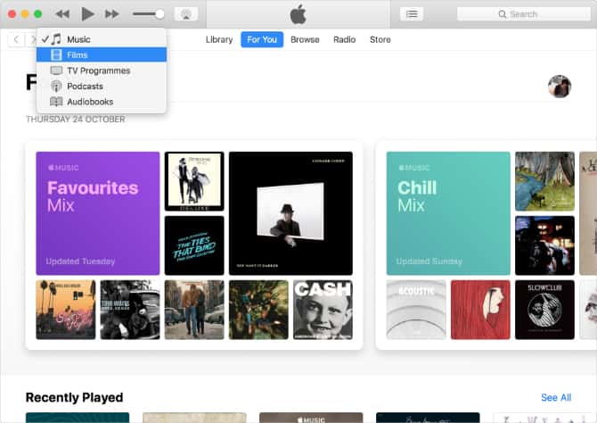 صورة لـ أفضل ميزات macOS Catalina التي يمكنك الحصول عليها دون الحاجة إلى الترقية | iTunes-showing-Music-TV-and-Podcasts-with-Apple-Music-min-DzTechs