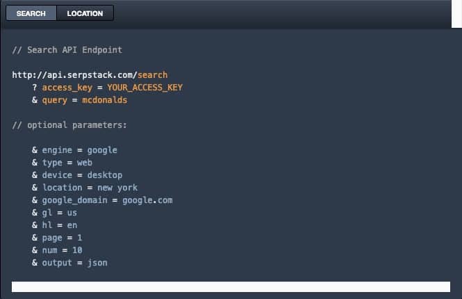 صورة لـ الحصول على بيانات مفيدة من نتائج البحث باستخدام Serpstack API | serpstack-api-parameters-min-DzTechs