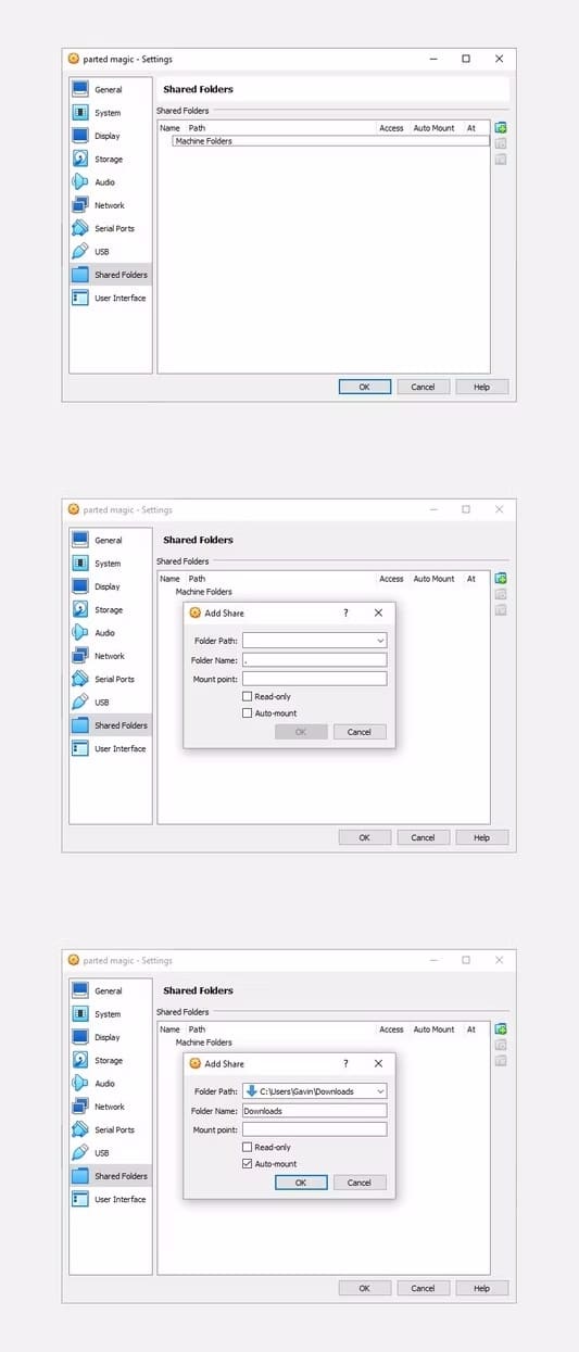 صورة لـ كيفية نقل الملفات بين نظام التشغيل الضيف في الجهاز الإفتراضي والكمبيوتر المضيف | 11virtualbox-shared-folders-options