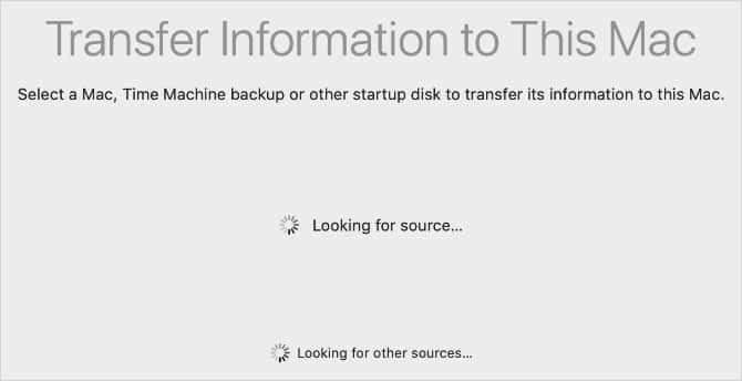 صورة لـ طرق لاستعادة البيانات من النسخ الاحتياطية لـ Time Machine | Migration_Assistant_window_searching_for_Time_Machine_drive_and_backups-jraFyFfs-DzTechs