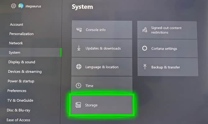 صورة لـ كل ما تحتاج لمعرفته حول محركات الأقراص الخارجية لأجهزة Xbox One | Xbox-One-Storage-System-Settings-min-DzTechs