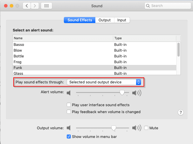 صورة لـ الصوت لا يعمل على الـ Mac الخاص بك؟ حلول سهلة للمشاكل السمعية | adjust-the-sound-effects-settings-in-sound-preference-min-DzTechs