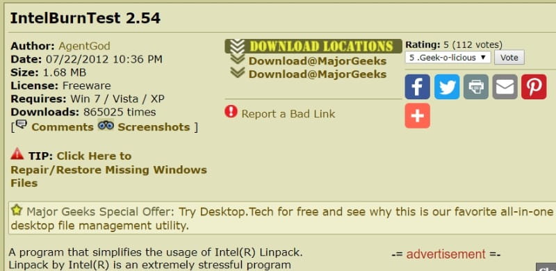 صورة لـ أفضل التطبيقات المجانية لإختبار تحمل كل من CPU ، GPU ، RAM على الكمبيوتر | intelburntest-min-DzTechs
