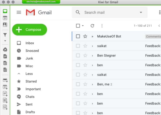صورة لـ أفضل تطبيقات الـ Mac المفيدة التي تجلب Gmail إلى سطح المكتب | kiwi_for_gmail_default_inbox_interface_on_mac-jMKxxFfs-DzTechs