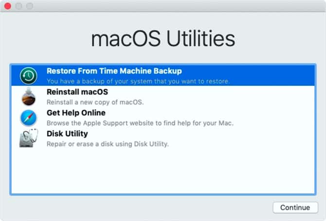 صورة لـ طرق لاستعادة البيانات من النسخ الاحتياطية لـ Time Machine | macOS_Utilities_window_with_Restore_from_Time_Machine_Backup_option-pPbFyFfs-DzTechs