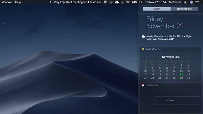 صورة لـ أفضل تطبيقات التقويم على الـ Mac والتي يُمكنك الوصول إليها من شريط القائمة | quick-calendar-min-DzTechs